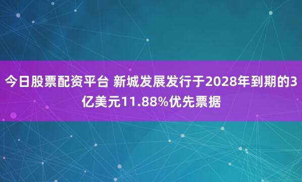 今日股票配资平台 新城发展发行于2028年到期的3亿美元11.88%优先票据